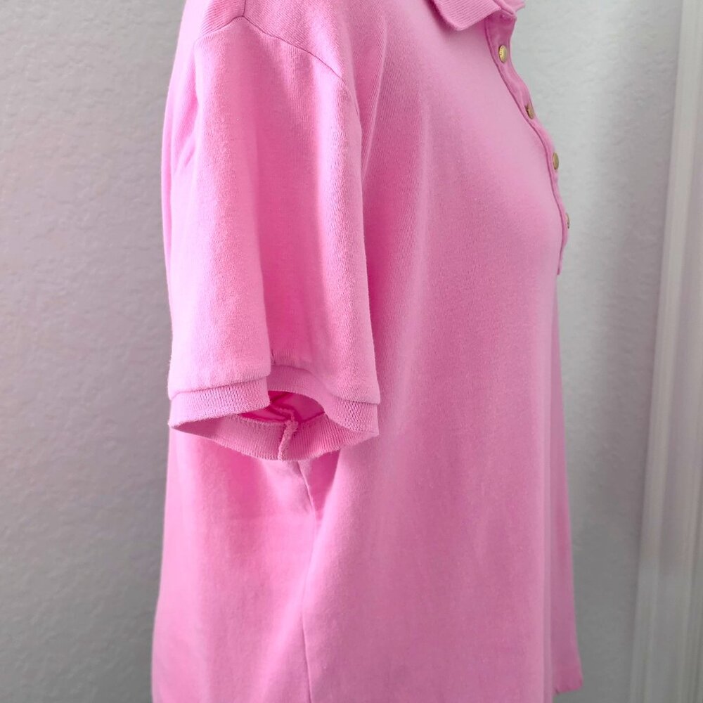 Lauren Ralph Lauren Women's XL Pink Gold Button Embroidered Logo Polo Shirt - Picture 7 of 10